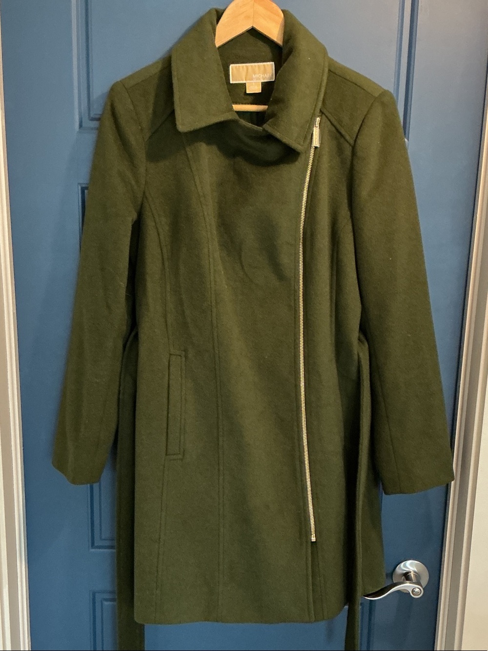 Women's  Green Asymmetrical Zip Wool Coat